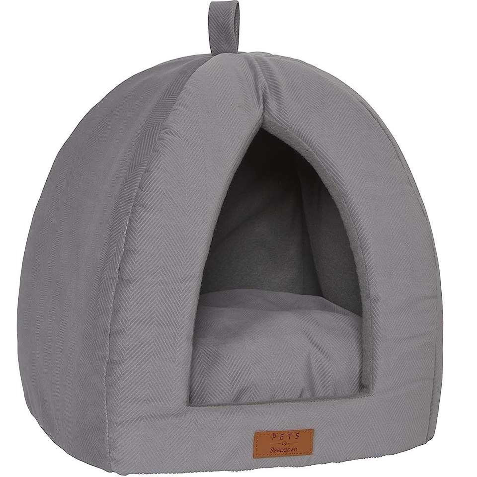 image 1 of Grey Small Pet Dog Cat Bed Folding Dome Pod Puppy Kitten Igloo Cave Tent House