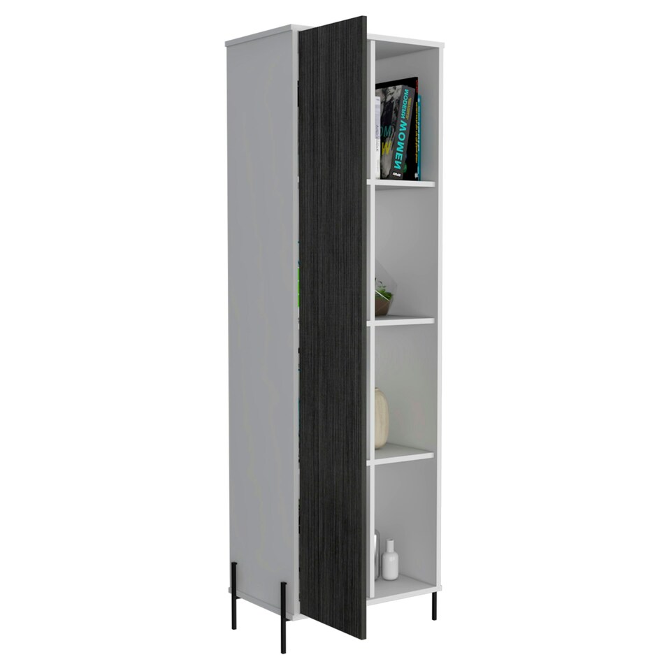 image 1 of Core Products Dallas Tall Storage Display Cabinet - White & Carbon Grey Oak Effect, H171.5cm x W54.8cm x D35.0cm White