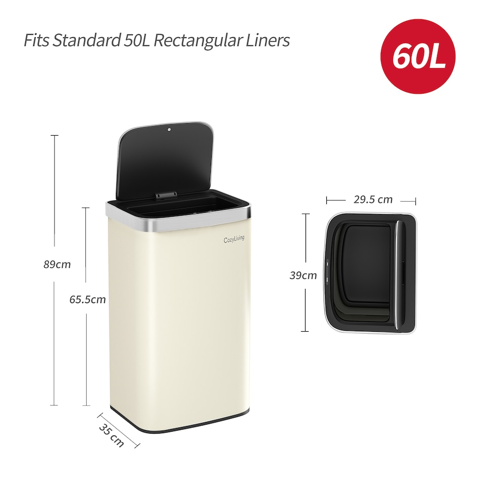 image 1 of 60L Automatic Sensor Bin Hands Free Motion Sensor Waste Bin for Modern Kitchen and Home