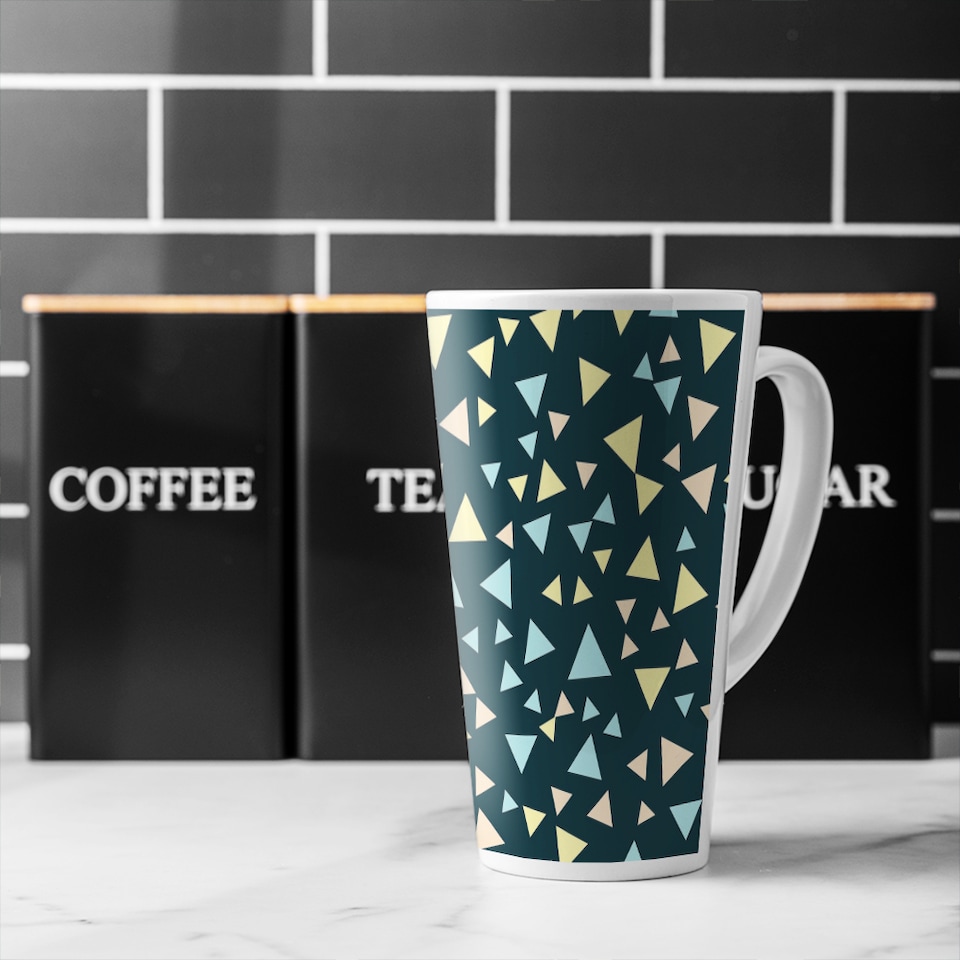 image 1 of Yellow & Blue Triangles Latte Mug
