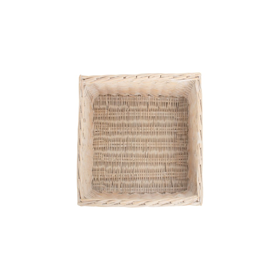 image 1 of White Wash Storage Wicker Open Basket White | White | L