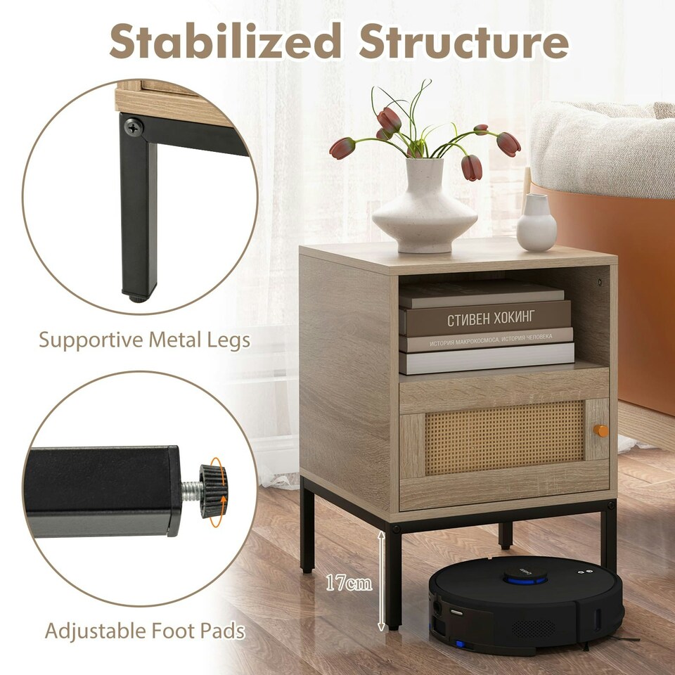 image 1 of COSTWAY Nightstand Set of 2 Accent Table with Storage Brown