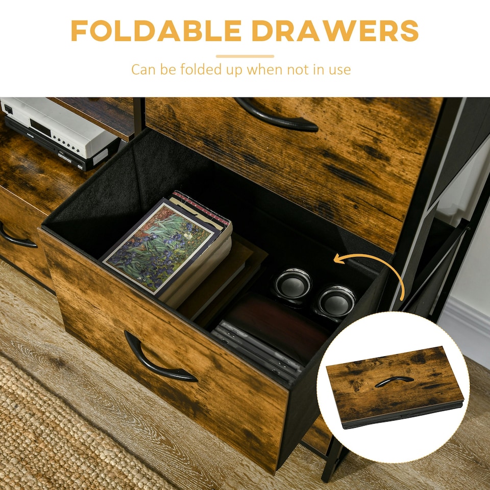 image 1 of HOMCOM Industrial Storage Cabinet with 2 Shelves 3 Fabric Drawers Rustic Brown