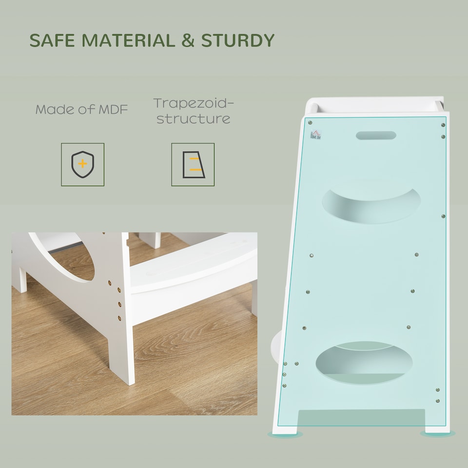 image 1 of HOMCOM Toddler Step Stool Kids Adjustable Standing Tower with Safety Rail | White