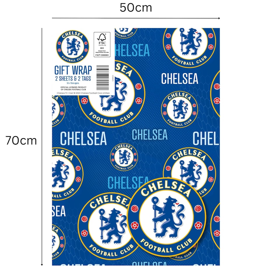 image 1 of Chelsea FC 2 Sheets & 2 Tags Gift Wrap