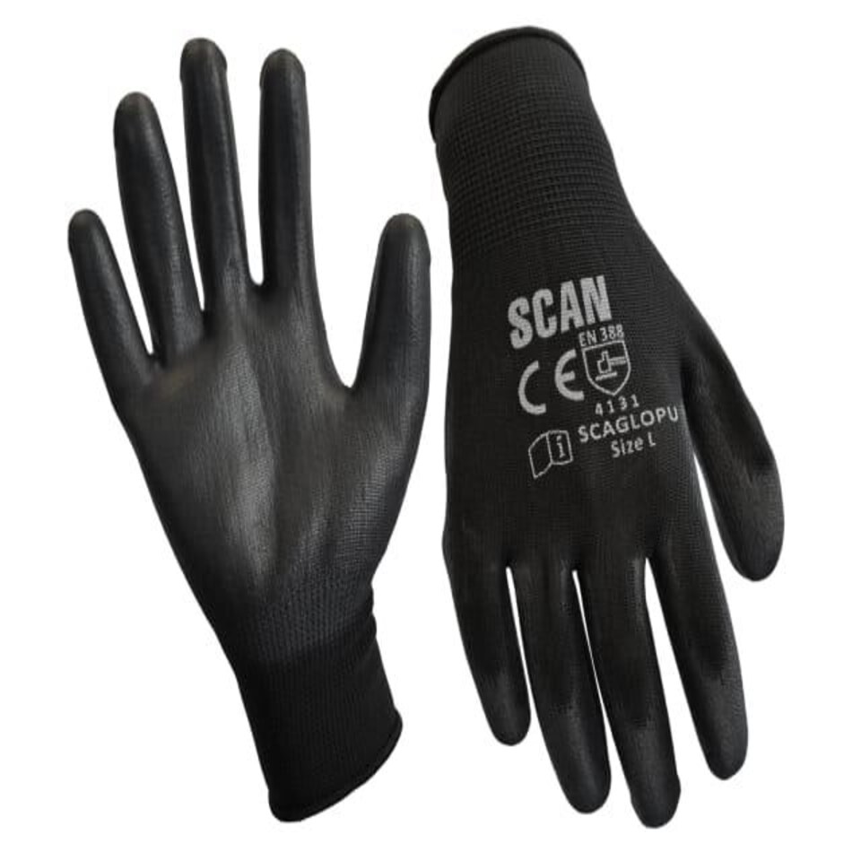 Black PU Coated Gloves - M (Size 8) (240 Pairs) - SCAGLOPU240M N/A