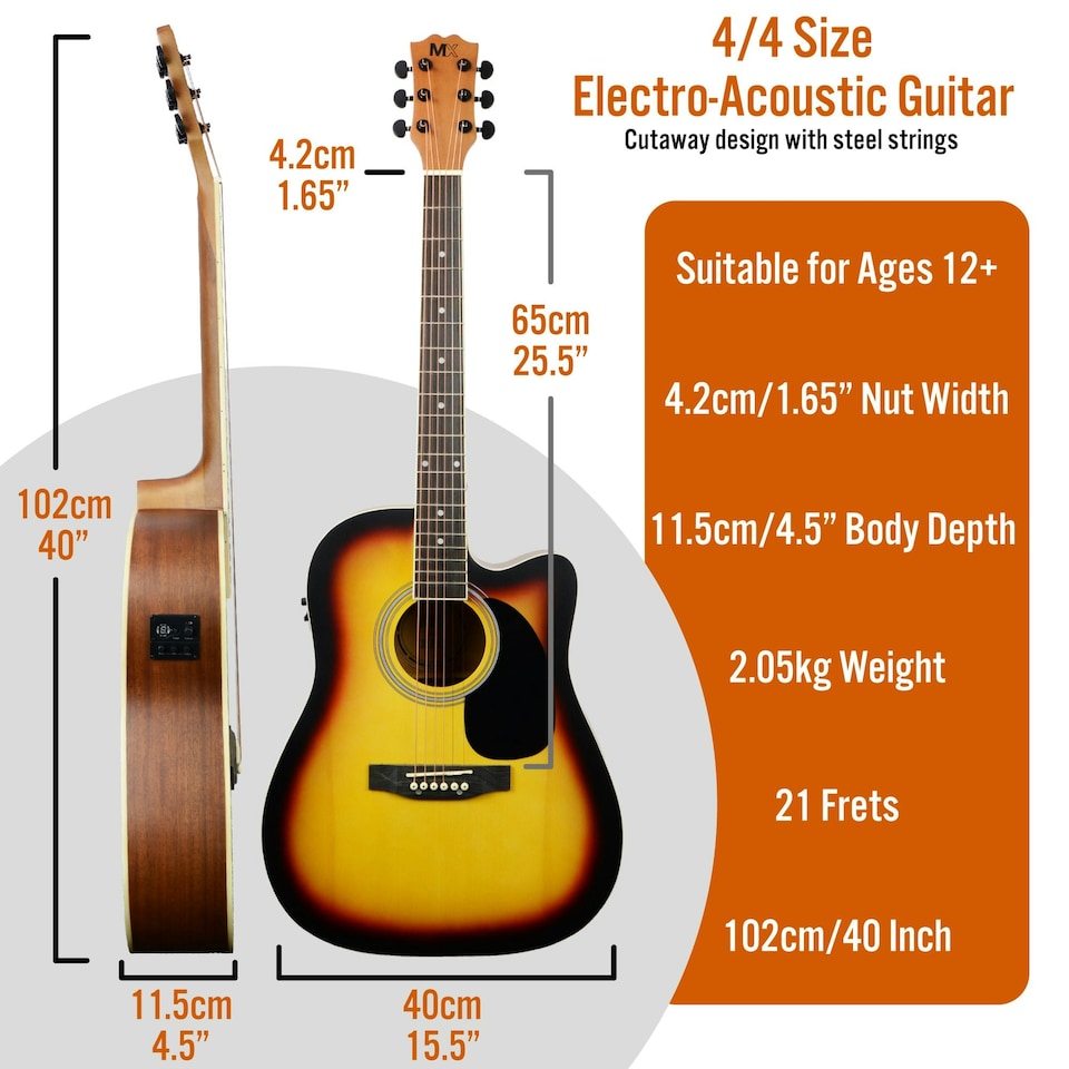 image 1 of MX by 3rd Avenue Cutaway Electro Acoustic Guitar Pack | Brown