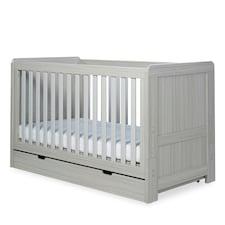 Pembrey Cot Bed, Under Drawer & All Seasons Premium Pocket Sprung Mattress - Convertible, Adjustable Mattress Base, Birth to 4 Years (Ash Grey)