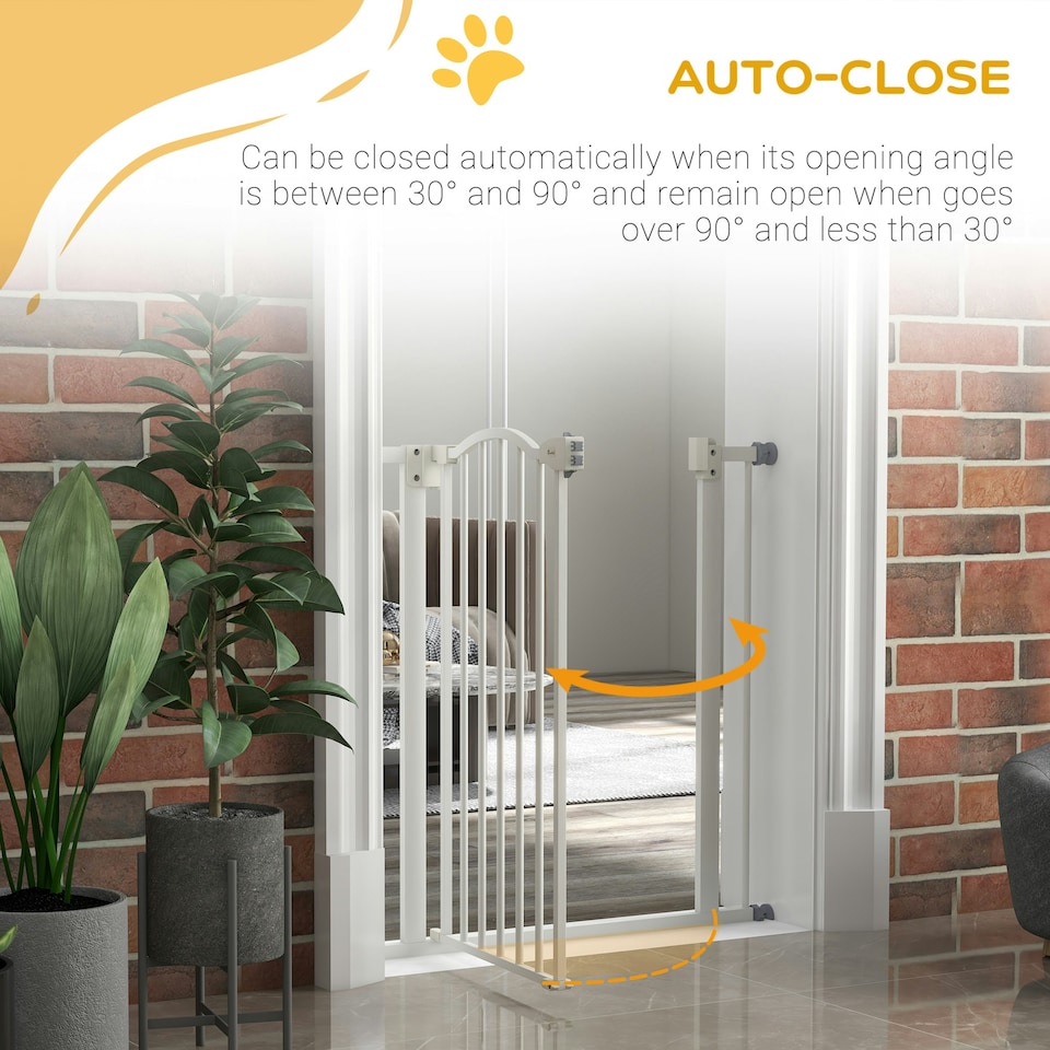 image 1 of PawHut 74-80cm Adjustable Metal Pet Gate Safety Barrier w/ Auto-Close White