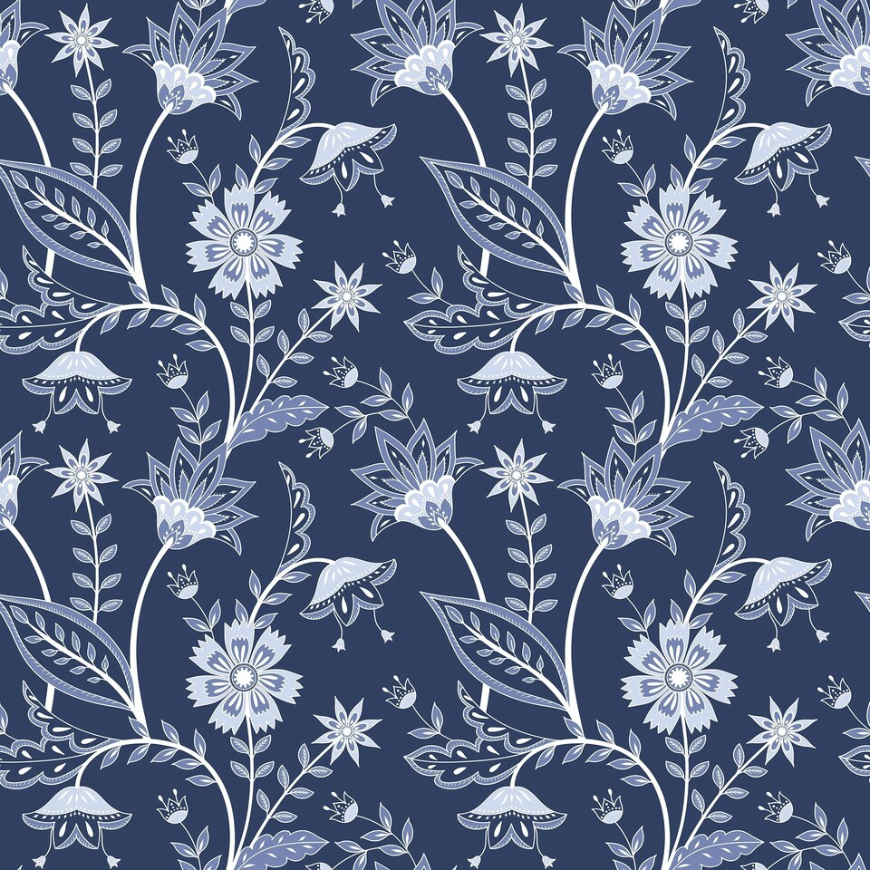 image 1 of Jacobean Floral Wallpaper in Navy Blue