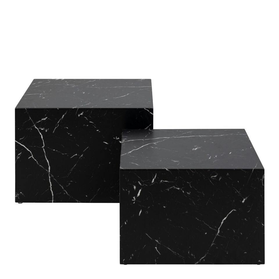 image 1 of Dice Square Coffee Table Set in Black Marble Effect