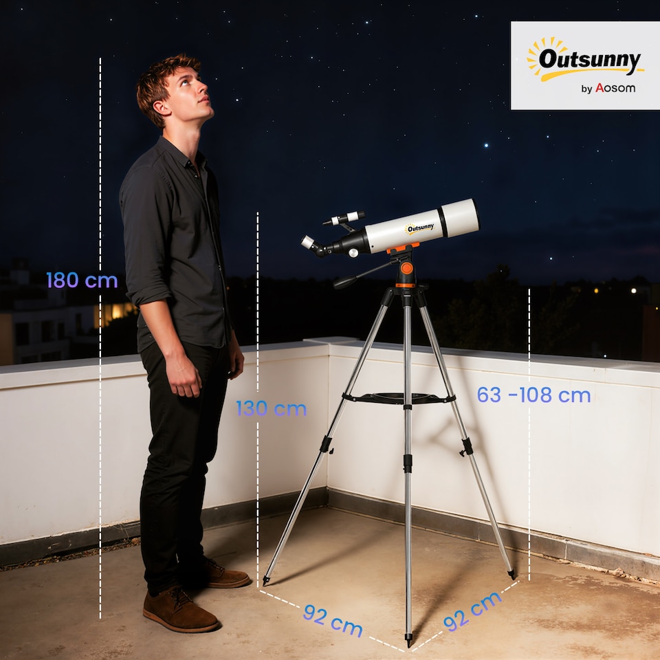 image 1 of Outsunny Astronomy Telescope for Adults and Beginners, 80 mm Aperture Portable Refractor Telescope with 40X/16X Magnification, Adjustable Tripod, Alt-Azimuth Mount, Carry Bag for Travel, White