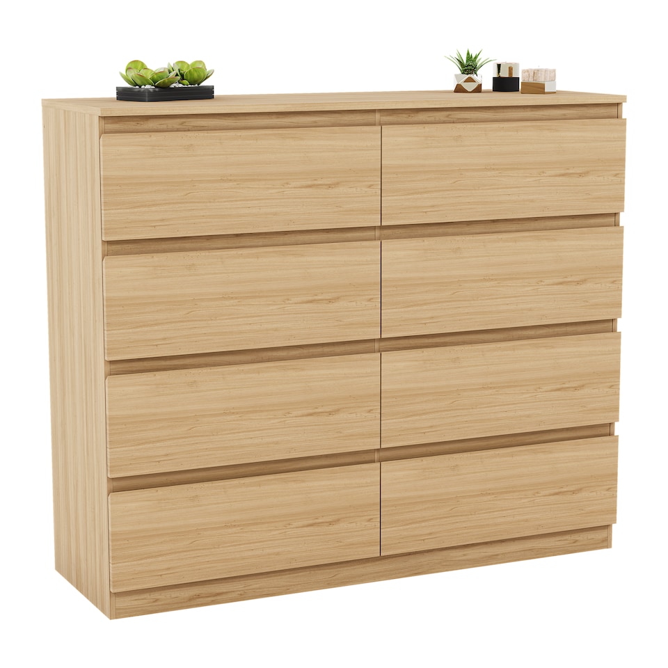 image 1 of Vida Designs Denver 8 Drawer Chest of Drawers Bedroom Storage, Pine