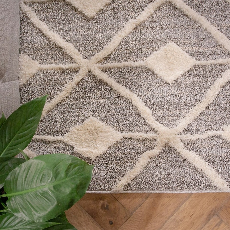 image 1 of KUKOON Grey Cream Diamond Loop Pile Living Room Area Rug 240cm x 330cm | Grey