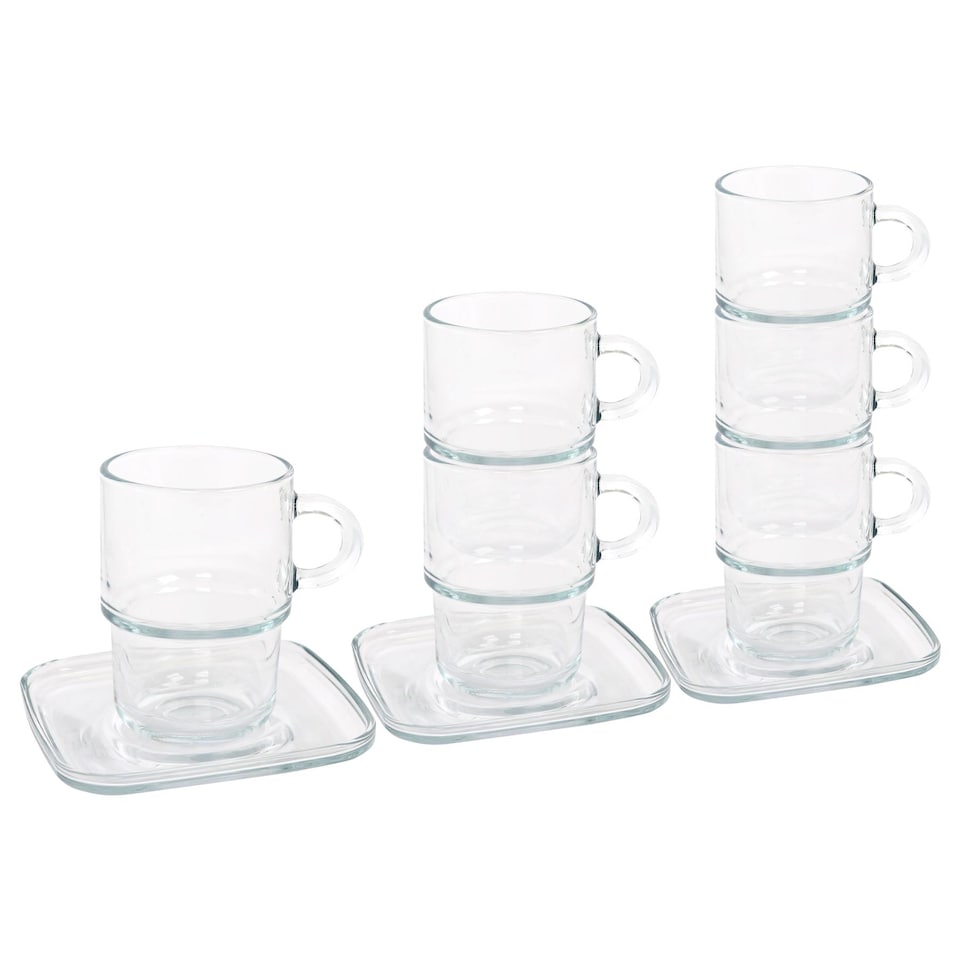image 1 of LAV 12pc Cozy Stacking Glass Coffee Cups & Saucers Set - 350ml | Clear | Clear