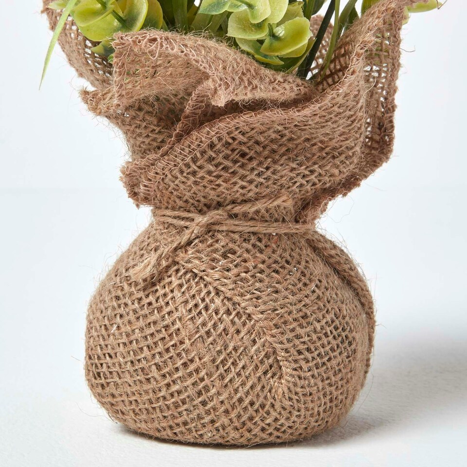 image 1 of Homescapes Set of 3 Pink, Purple & Yellow Artificial Daisies in Rustic Burlap Pots