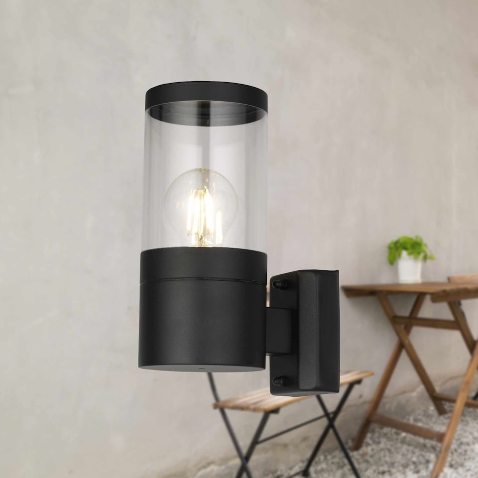 image 1 of Set of 2 Storm - Black IP44 Outdoor Wall Lights | Black | Clear | 2