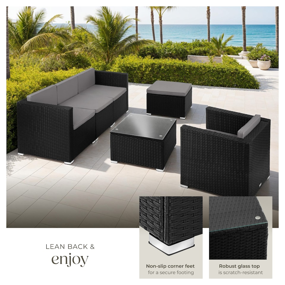 image 1 of Garden Furniture Set Lignano - modular sofa with armchair, stool, coffee table | Black | black | 179 x 150 x 65 cm | 1