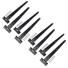 12" (300mm) Heavy Duty T Tee Hinges for Doors + Gates with Fixing Screws 8pc Black