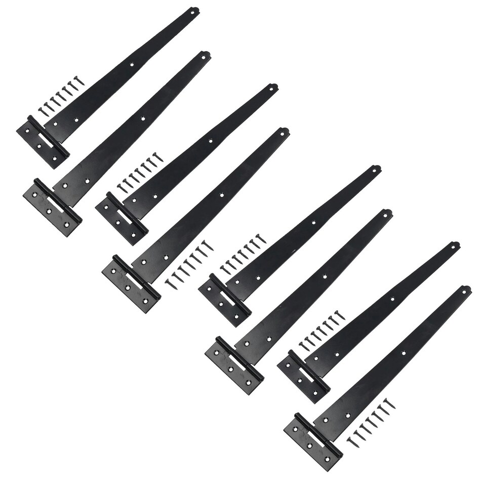 image 1 of 12" (300mm) Heavy Duty T Tee Hinges for Doors + Gates with Fixing Screws 8pc Black