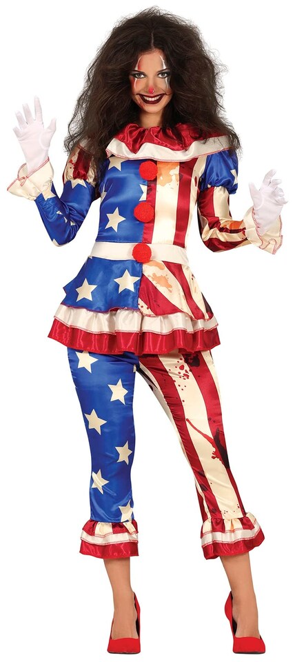 image 1 of Fancy Dress Adult Womens Fancy Dress Patriot Clown - S