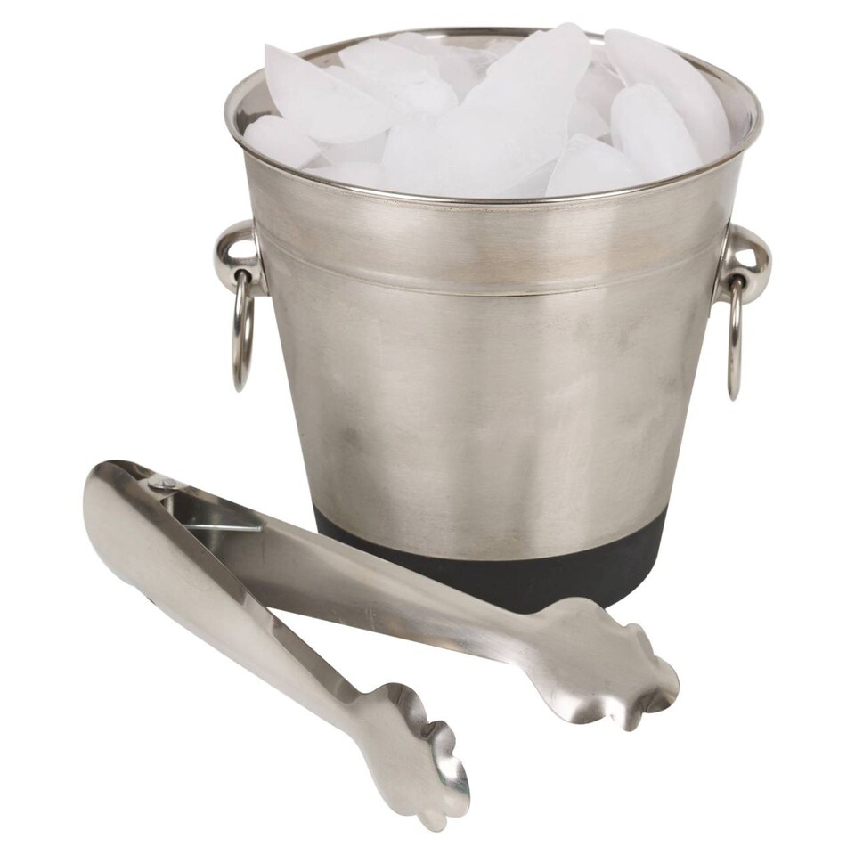 image 1 of Stainless Steel Ice Bucket And Tongs Set | White | 1