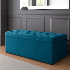 137cm SD Ottoman Storage Box, Emerald Green Velvet Upholstered Chesterfield Storage Ottoman Box