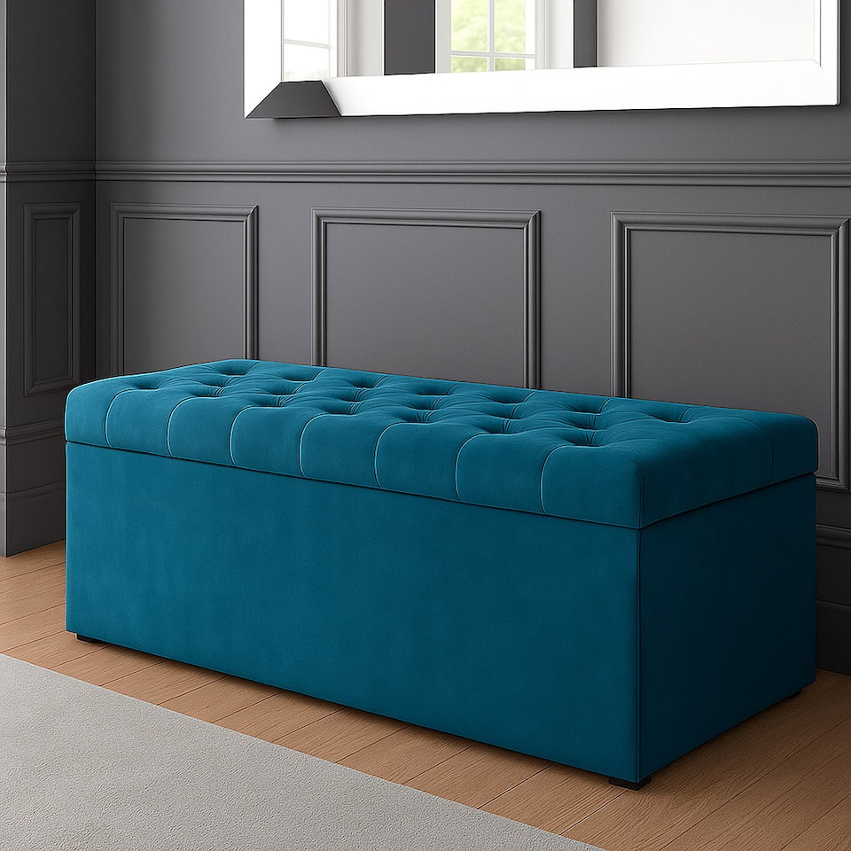 image 1 of 137cm SD Ottoman Storage Box, Emerald Green Velvet Upholstered Chesterfield Storage Ottoman Box