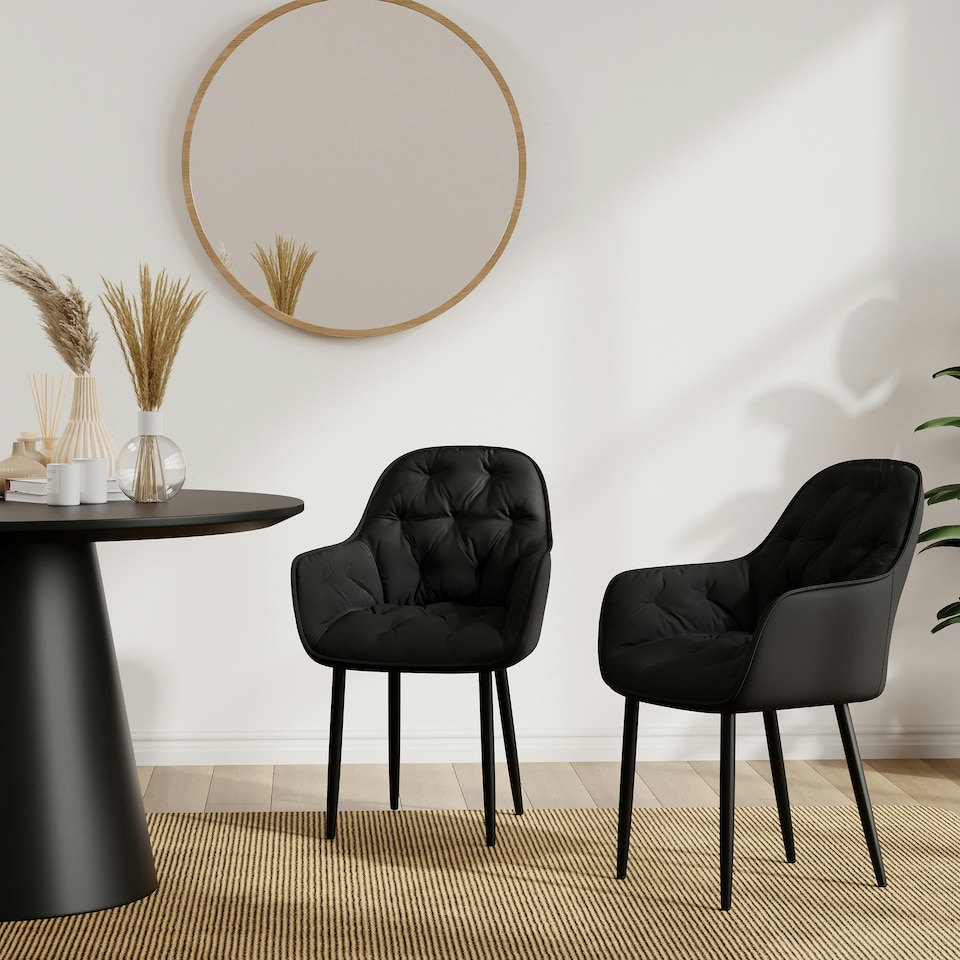 image 1 of Set Of 6 Anika Modern Velvet Dining Chair Padded Seat Metal Legs (Black) | Black | Black | One Size