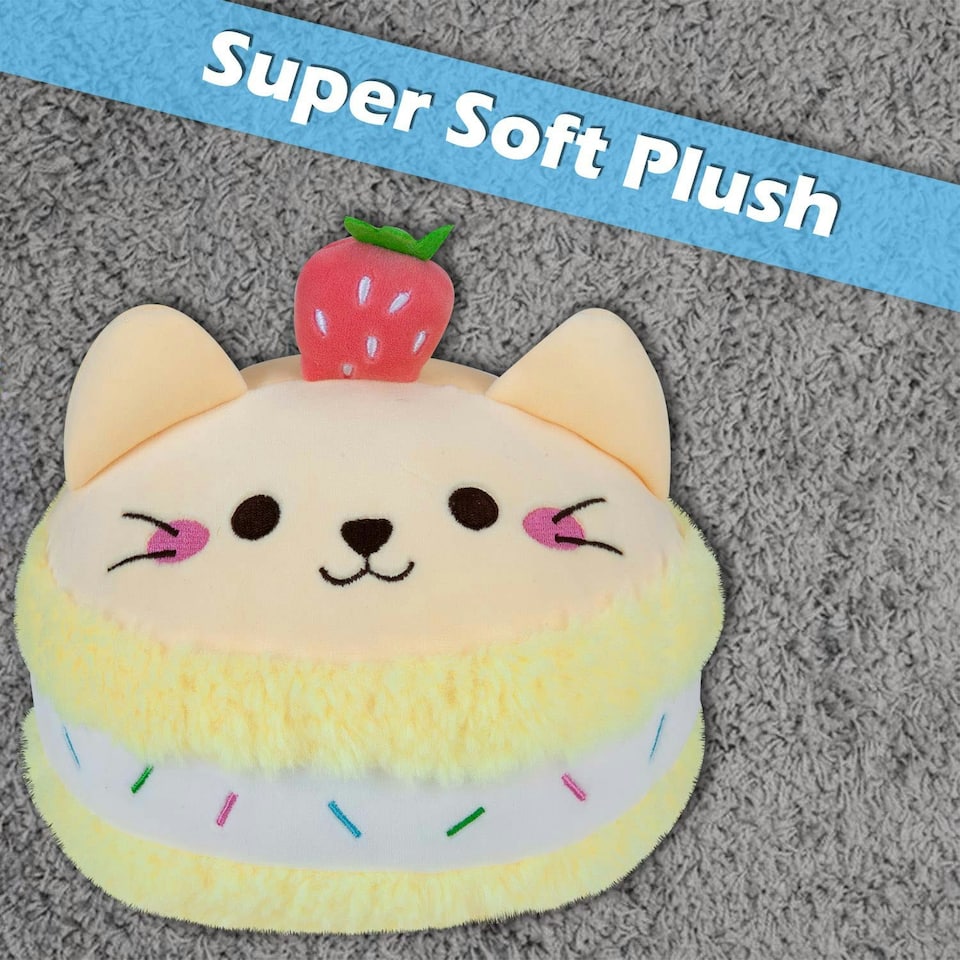 image 1 of Macaroon Cat Soft Toy Cute Plushie Huggable Cuddly Stuffed Toy 23cm Yellow