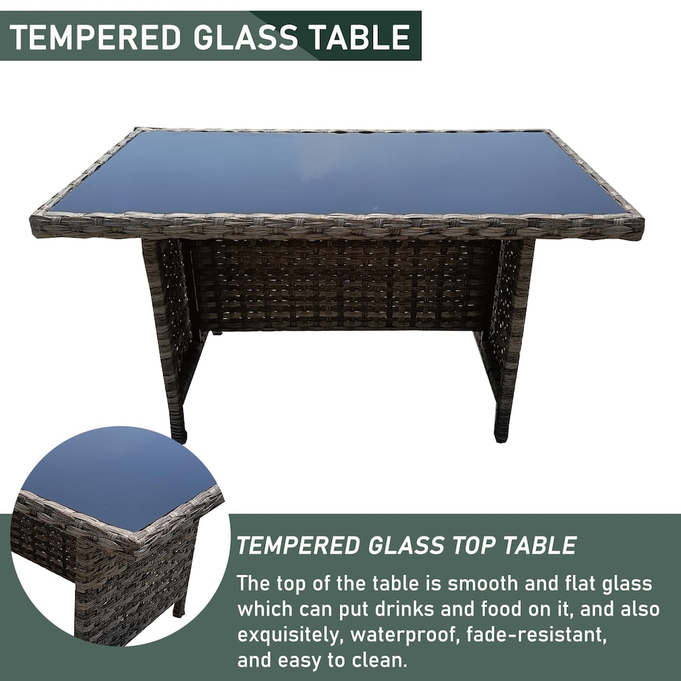 image 1 of 6 Piece Rattan Garden Furniture Set with Tempered Glass Top Table