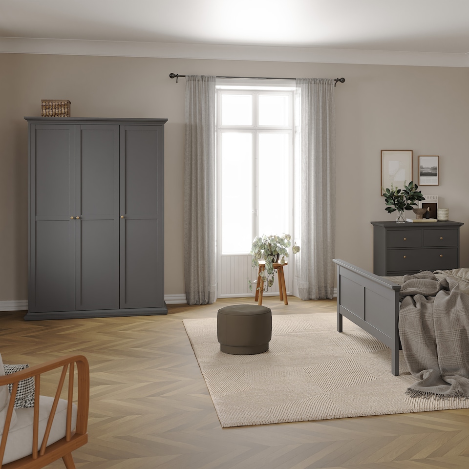image 1 of Paris Wardrobe with 3 Doors in Matt Grey