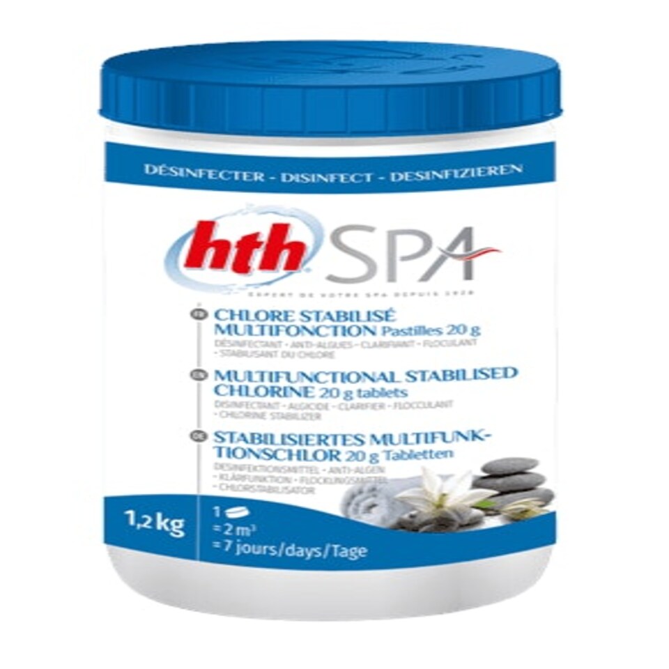 HTHSCT126 hth Spa 20g Multifunctional Stabilised Chlorine Tablets 1.2kg 6 per pack