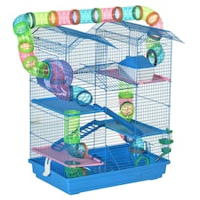 PawHut 5 Tiers Hamster Cage Animal Travel Carrier Habitat, Blue