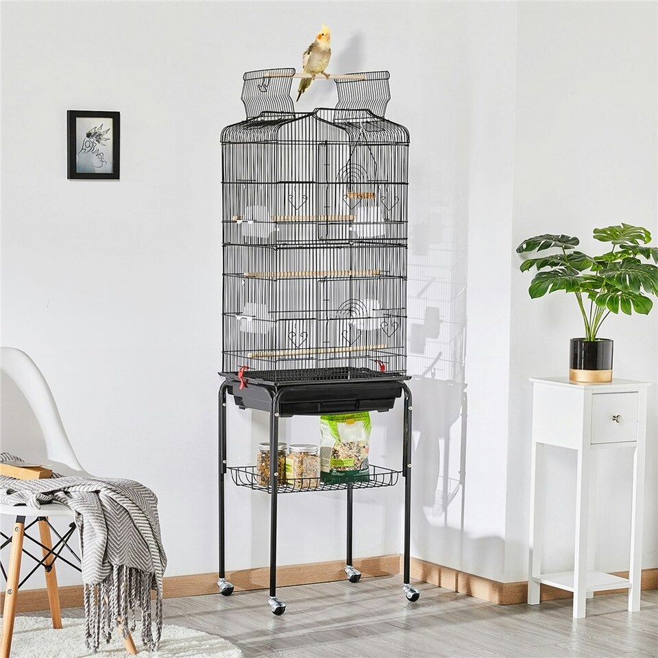 image 1 of Yaheetech 162.5 cm Tall Open Top Metal Bird Cage Large Black