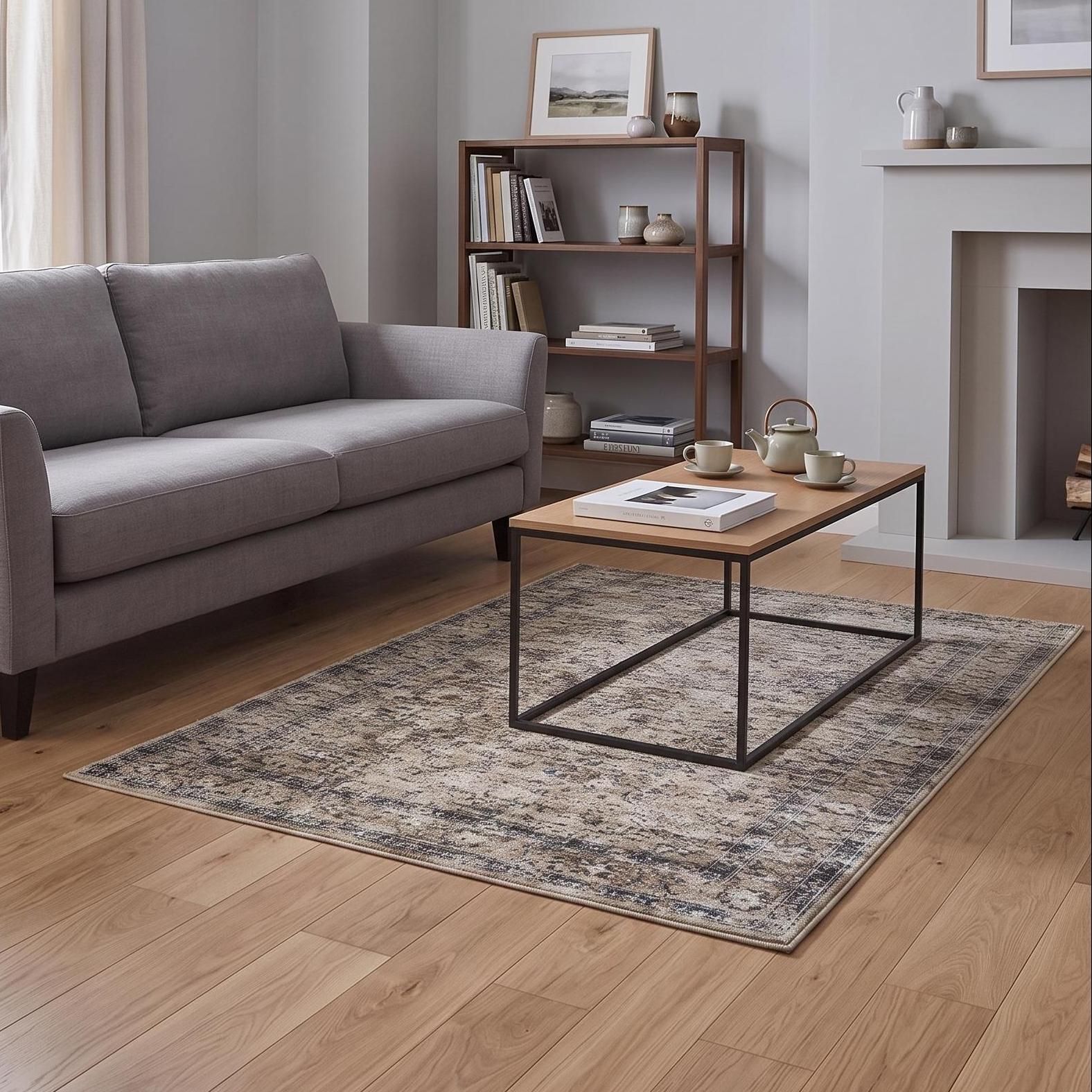 London Boutique Vintage Area Rugs Washable Living Room Rugs Non-Slip 150x80cm - Brown