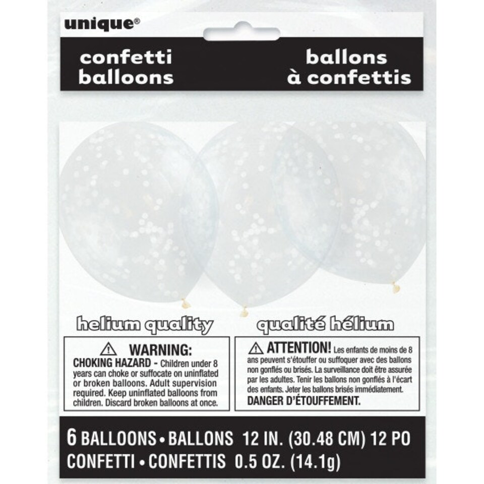 image 1 of Pack of 6 Clear Latex Balloons with White Confetti 12"