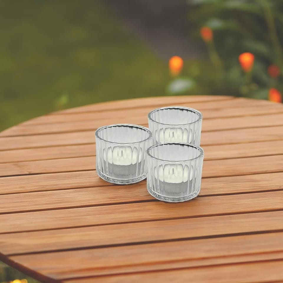 image 1 of Set of 3 Premium Ribbed Glass Tealight Holders (Includes 3 free Tealights) | Clear | One Size