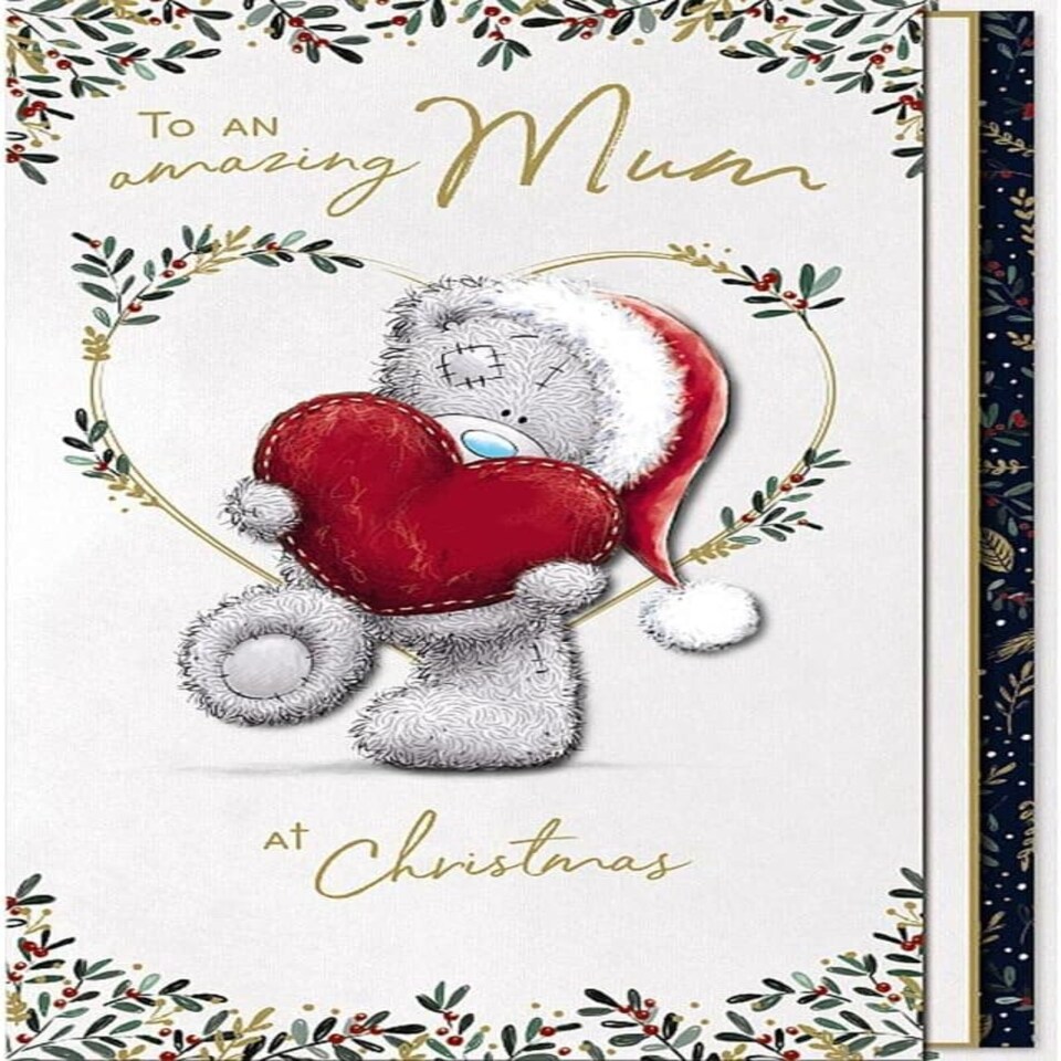 image 1 of Bear Holding Red Heart Mum Handmade Christmas Card