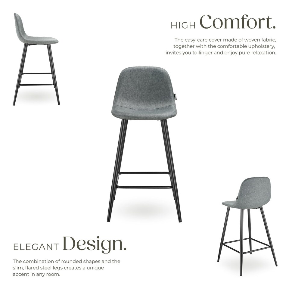 image 1 of Bar Stool Willow with backrest, upholstery and woven cover - Set of 2 Grey | Dark Grey/Black