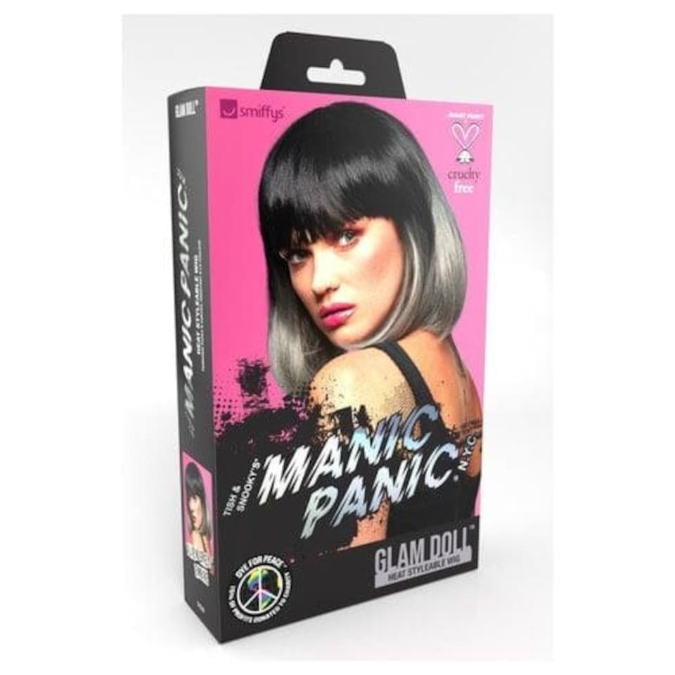 image 1 of Manic Panic Alien Grey Glam Doll Black & Grey Ombre Bob with Fringe Wig