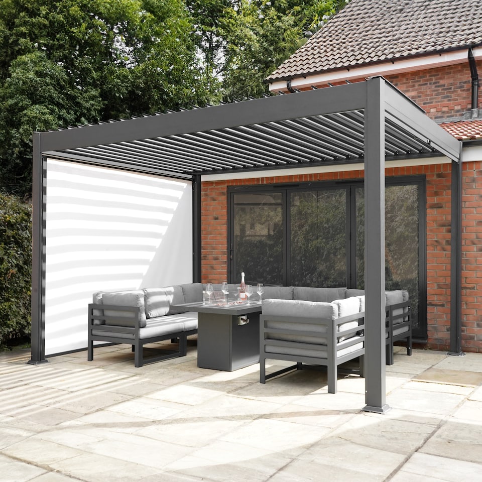 image 1 of Anthracite Aluminium Pergola With White Blinds - 3m x 3m