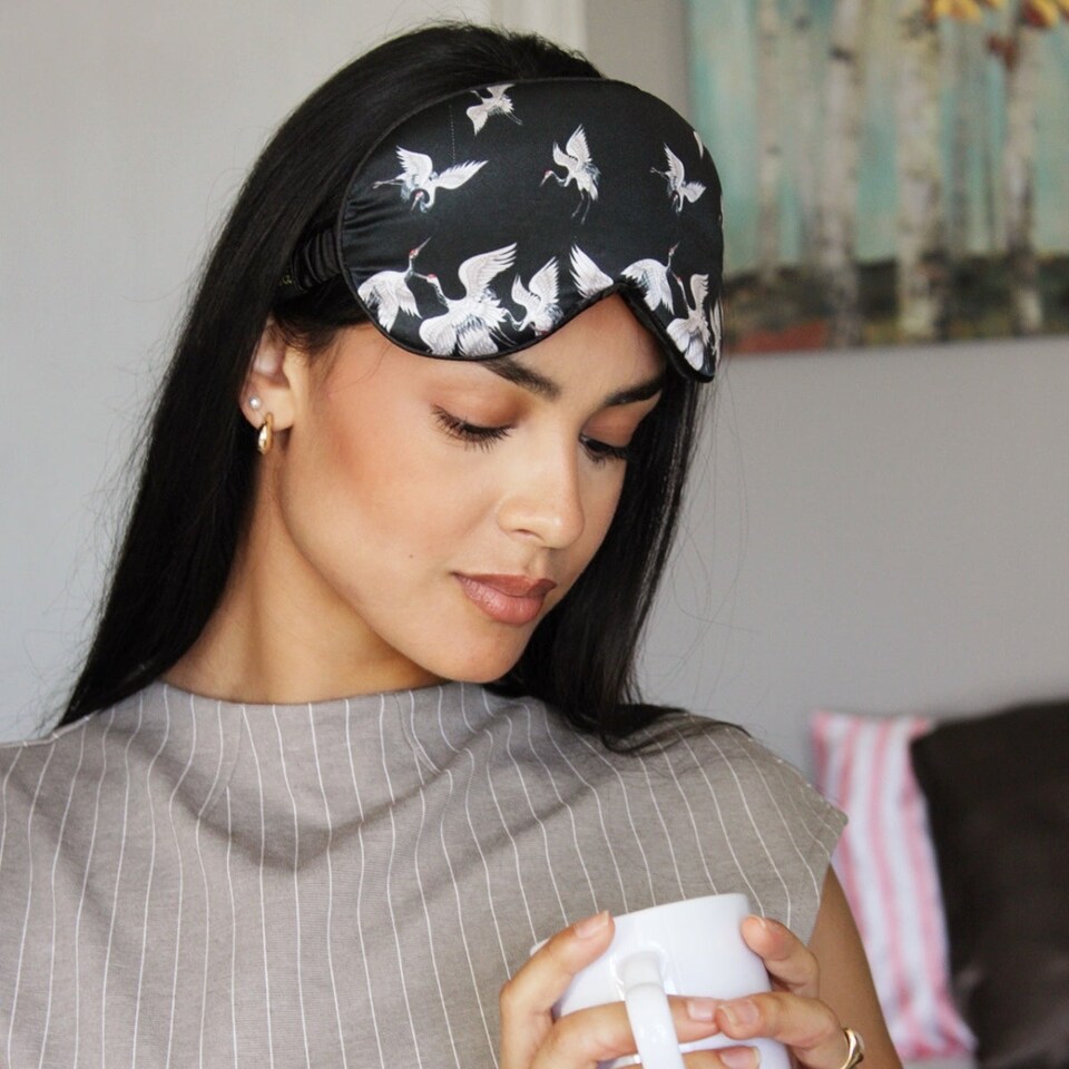 image 1 of SMUG Cloud Padded Satin Sleep Mask - Moonlit Cranes Print