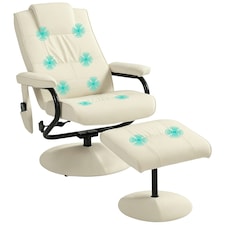 HOMCOM Massage Recliner Chair Cushioned Ottoman 10 Point Vibration Cream | Cream | White | One Size