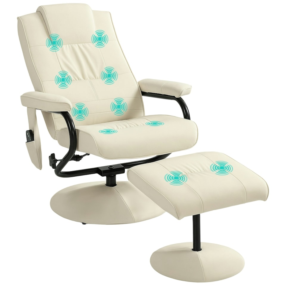 image 1 of HOMCOM Massage Recliner Chair Cushioned Ottoman 10 Point Vibration Cream | Cream | White | One Size