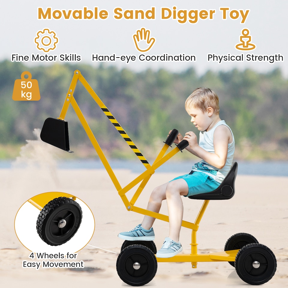 image 1 of COSTWAY Kids Outdoor Construction Excavator Sand Yellow