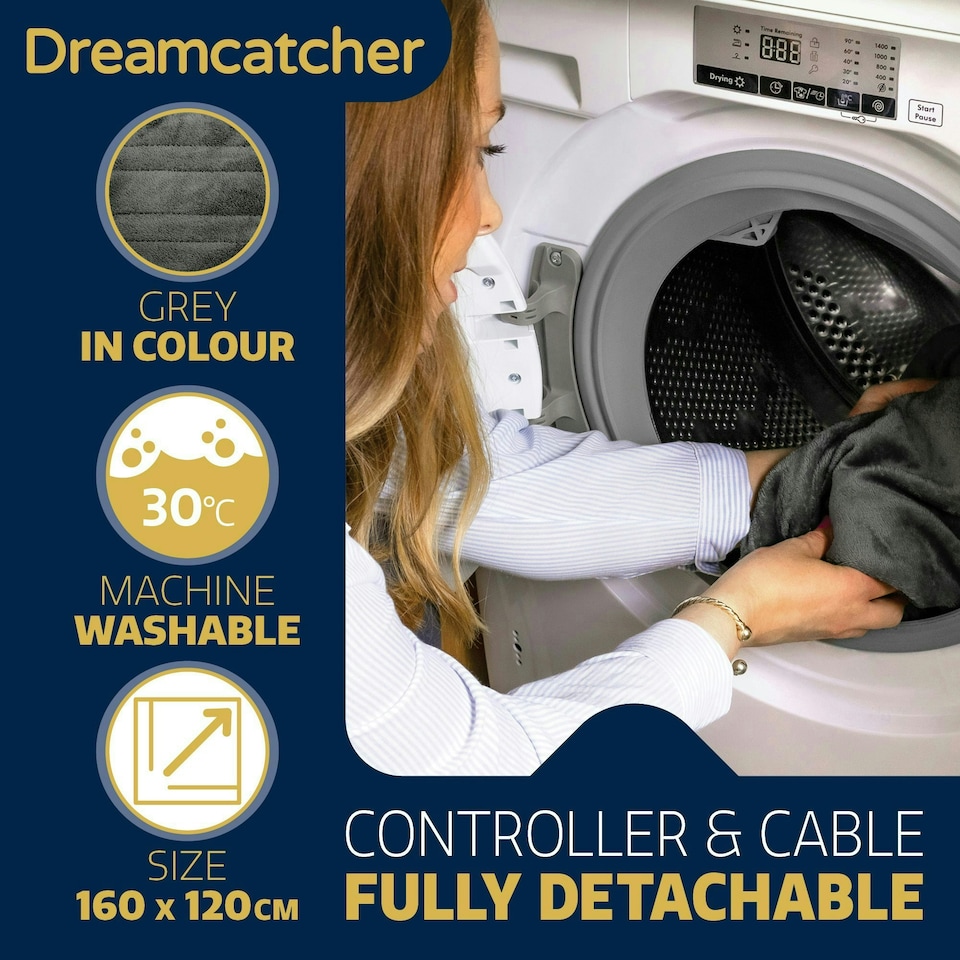 image 1 of Dreamcatcher Electric Heated Fleece Blanket Throw 160x120cm - Grey