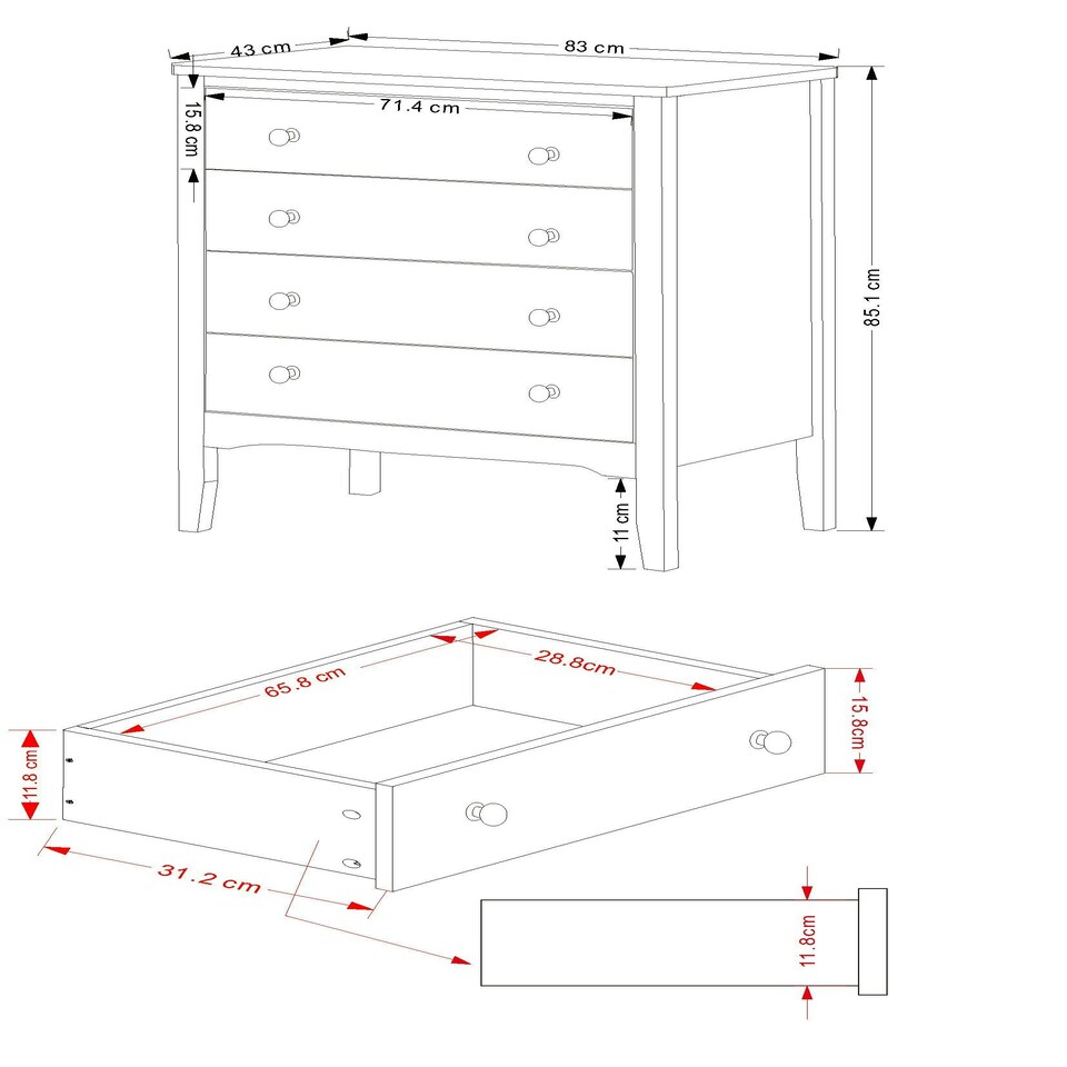image 1 of Como Grey, 4 Drawer Chest Grey