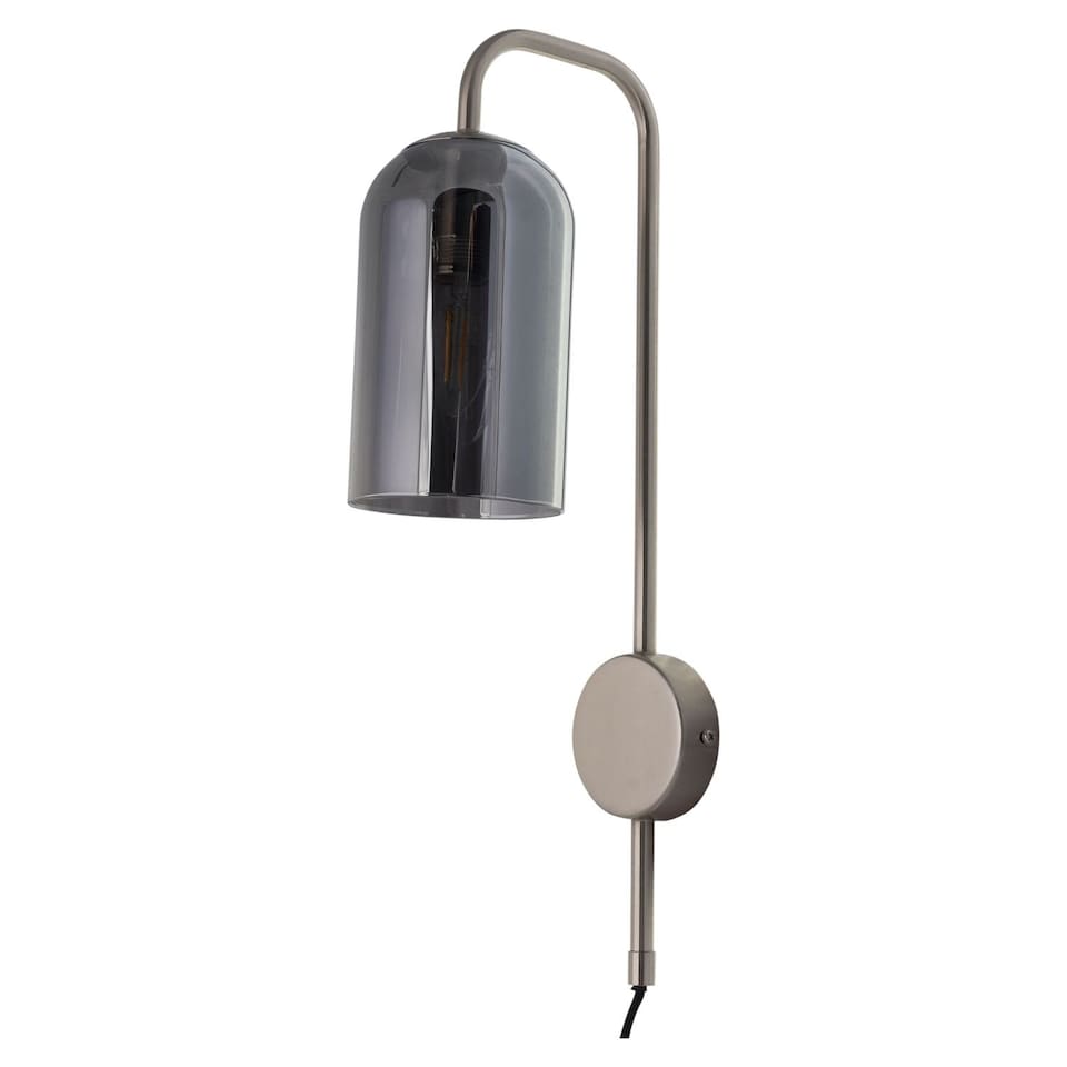 image 1 of Set of 2 Victoria - Satin Nickel Plug in Wall Lights with Glass Shades | Chrome | Grey | 2