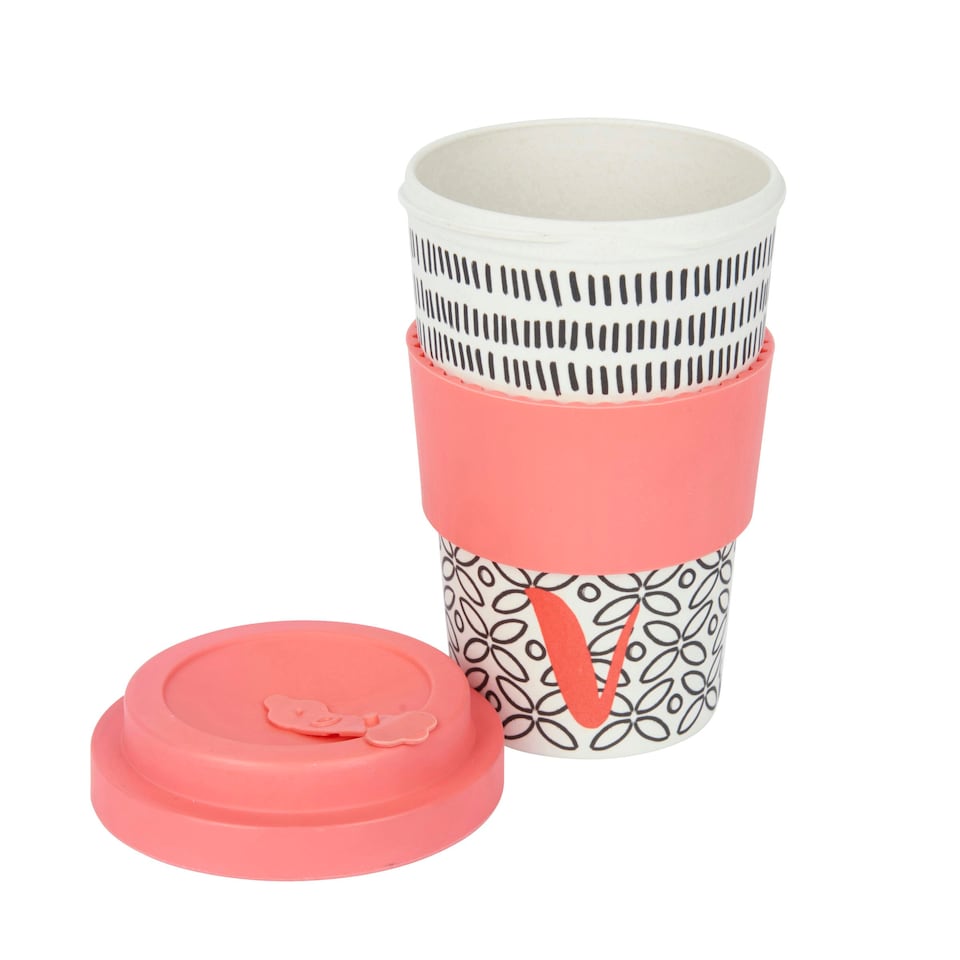 image 1 of KitchenCraft 410ml Bamboo A to Z Letter "V" Reuseable Mug | Multi